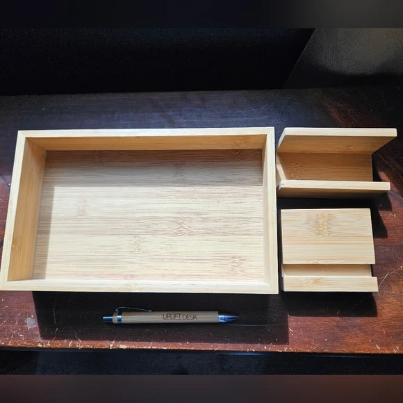 NWOT Uplift DESK Bamboo Desk Organizers with Pen - Picture 2 of 2